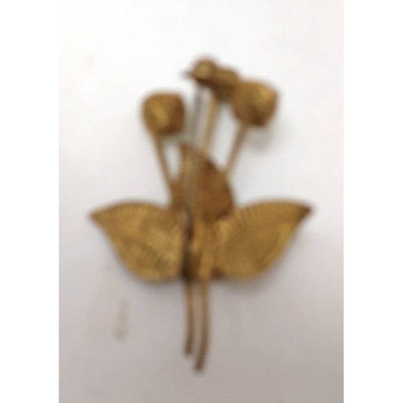 Brooch  Leaves 4 Green crystals Gold Tone/Enamel Made in Austria - Picture 2 of 2